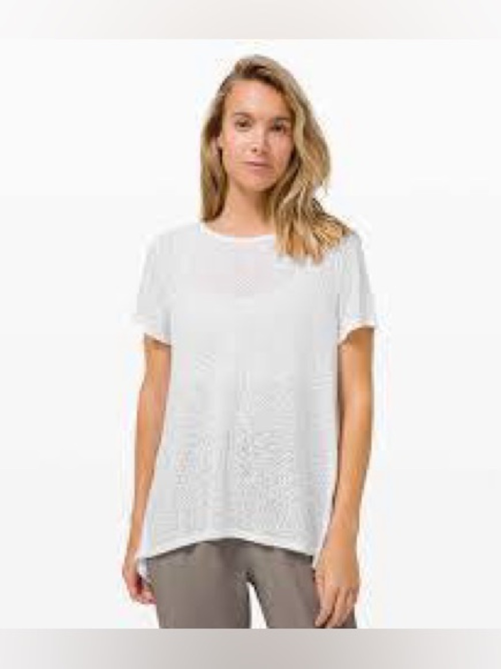 WHITE LULULEMON SEE
THROUGH SHORT SLEEVE TOP - Picture 2 of 8